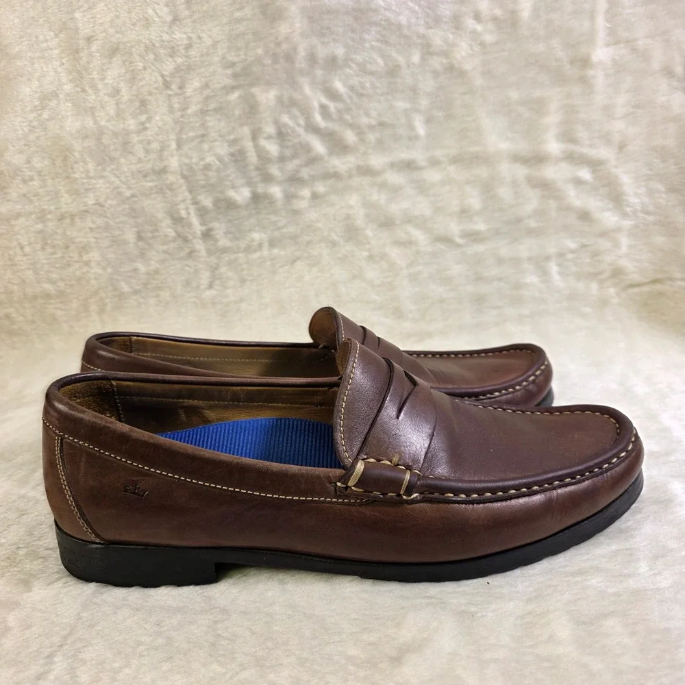 Peter Millar Penny Loafers Brown Leather Slip On Handsewn Moc Toe Mens 9.5 M